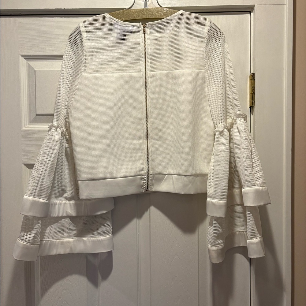 Gracia White Mesh Bell-Sleeve Blouse - Picture 2 of 4